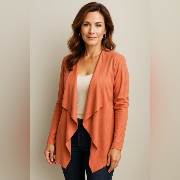 Soft Surroundings Shape Drape Faux Suede Jacket Western Orange Large Lagenlook - Picture 1 of 10